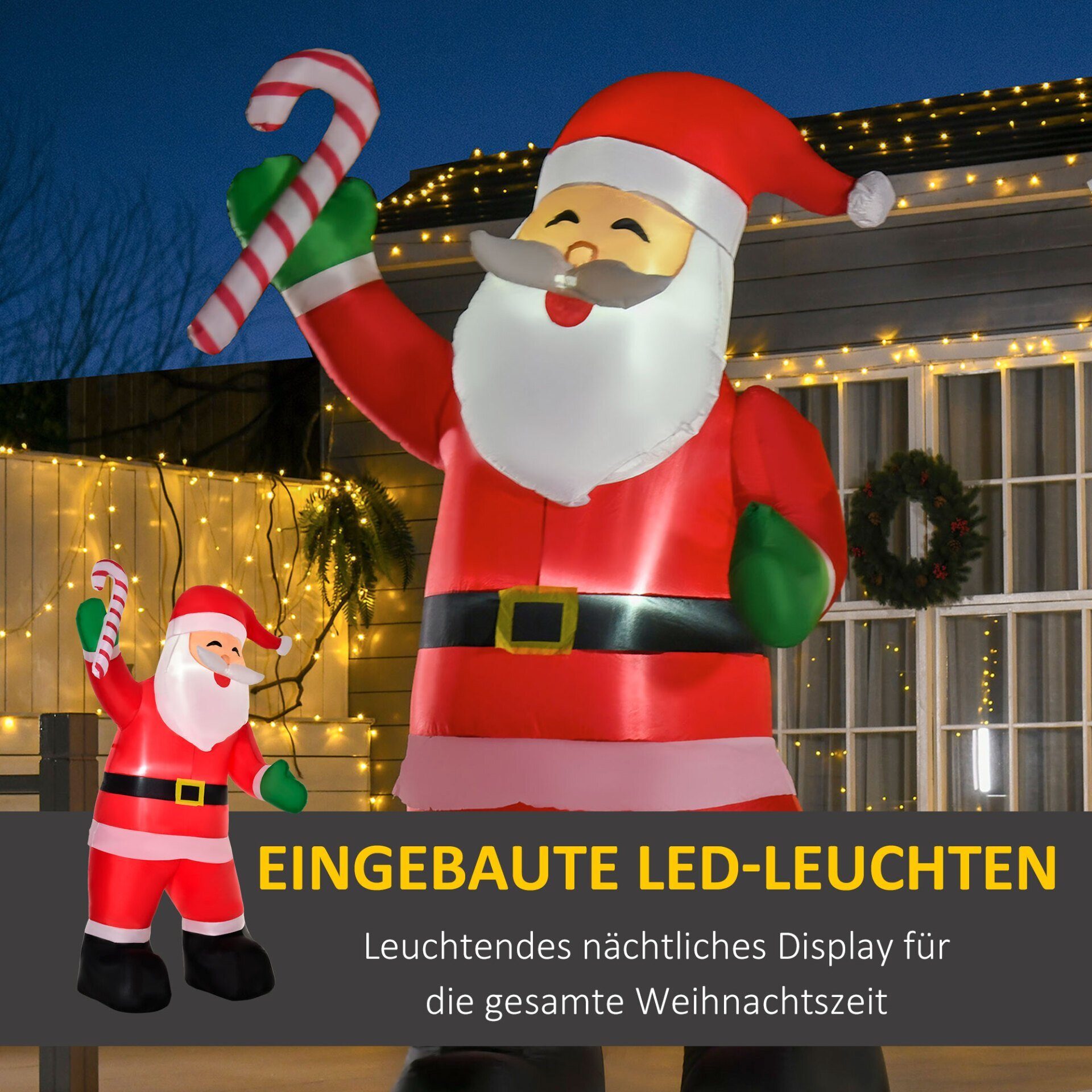 Décoration de Noël, canne en bonbon gonflable du Père Noël avec lumières et accessoires