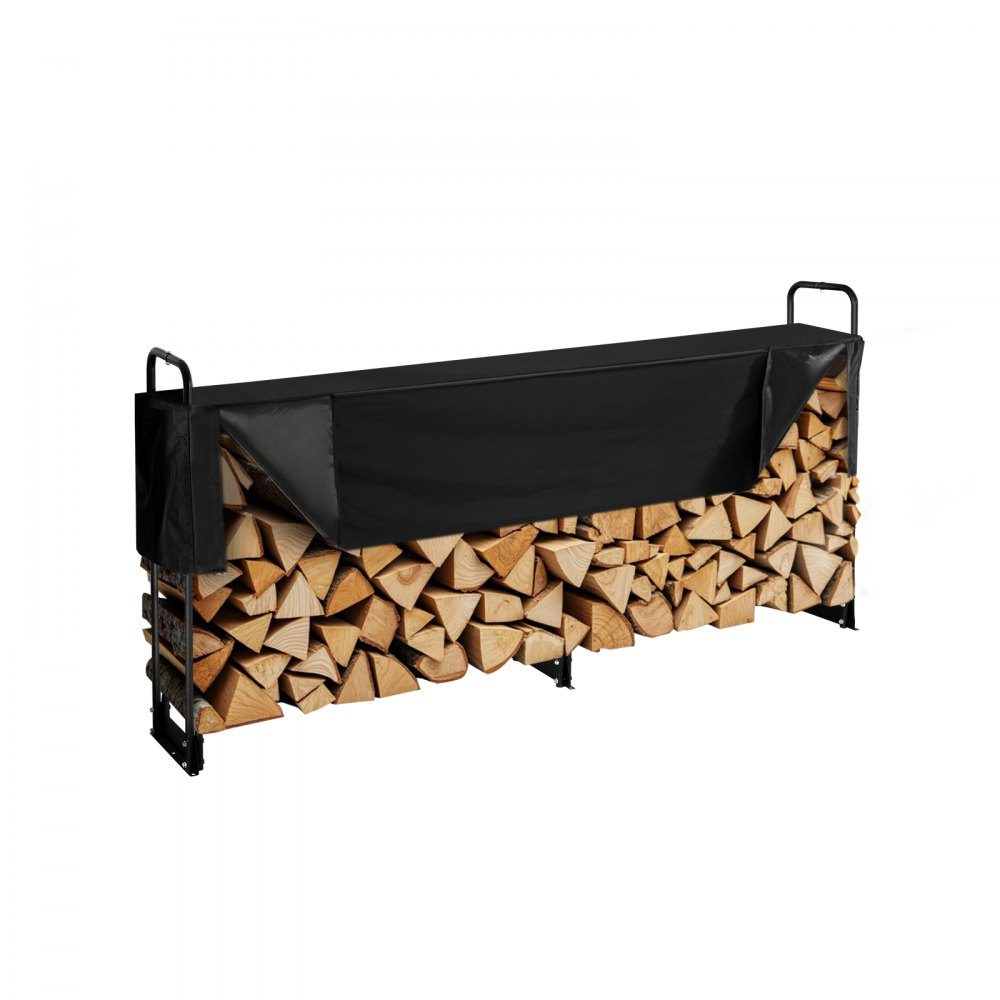 Brennholzregal aus Metall, 259 x 36 x 117 cm, Brennholzregal, Stahlrahmen, pulverbeschichteter Brennholzunterstand, 300 kg mit wasserdichter Abdeckung, Stapelhilfe, Holzunterstand für Veranda, Garten, Terrasse, Hof