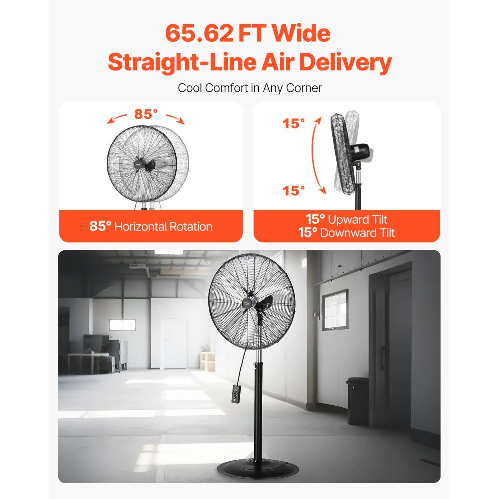 Industrial Pedestal Fan 810mm 85 Degree Oscillation Fan Height Adjustable Fans with 3 Adjustable Speeds Wind Machine for Workshop Warehouse Black