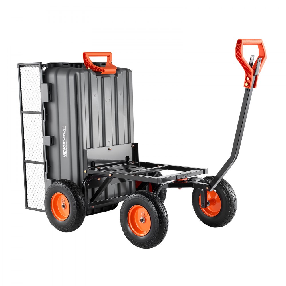 Gartenwagen mit Kippfunktion, 544 kg schwerer Bollerwagen, 270° drehbarer Transportwagen für die Gartenarbeit aus Kunststoff und Stahl mit 13 Zoll PU-Reifen und Metallzaun für Rasen, Kies und Schlamm Gartenwagen mit Kippfunktion, 544 kg schwerer Bollerwagen, 270° drehbarer Transportwagen für die Gartenarbeit aus Kunststoff und Stahl mit 13 Zoll PU-Reifen und Metallzaun für Rasen, Kies und Schlamm