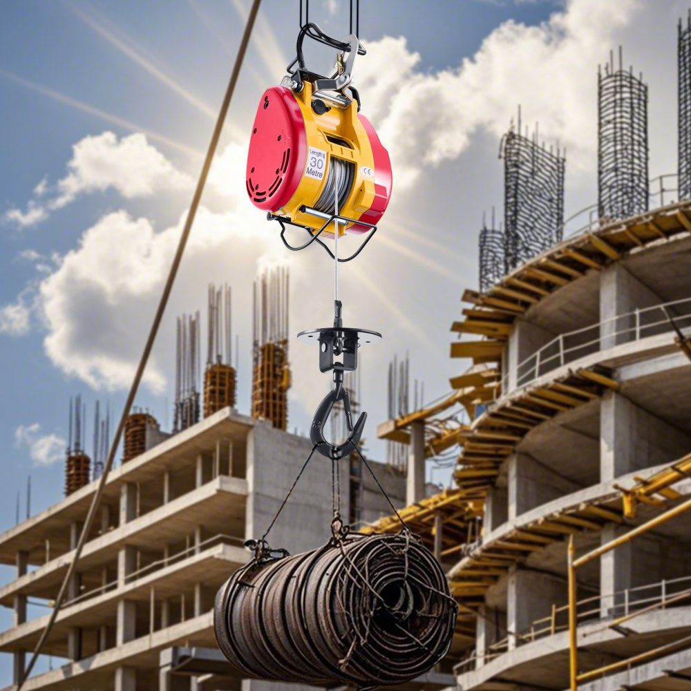 2 in 1 Electric Hoist Winch, 500kg Load Capacity, 1800W Portable Winch, 30m Lifting Height, 11m/min with Cable and Wireless Remote Control, for Garage, Warehouse, Factory, Lifting and Towing Work