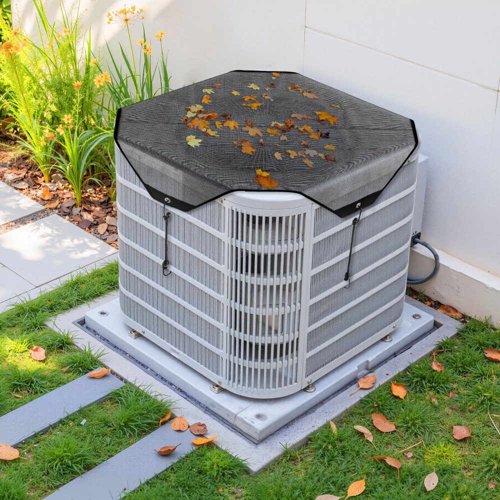 Abdeckung für Außenklimaanlage, 710 x 710 mm, Netzabdeckung für Klimaanlage, PVC-Schutzhülle mit elastischen Haken, reißfest, für den Außenbereich, für alle Jahreszeiten, Schwarz