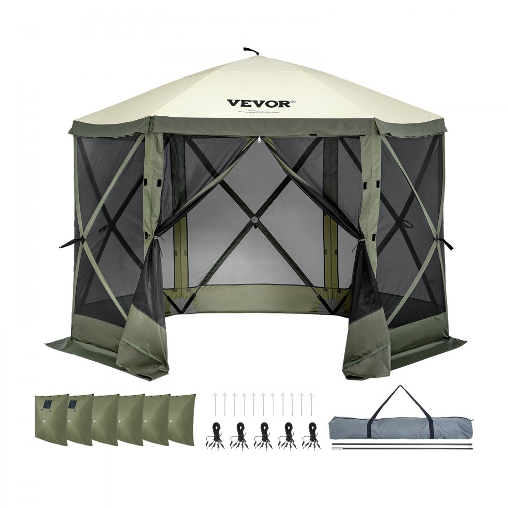 Pop-up-Pavillonzelt, Pop-up-Zelt mit 6 Seitenüberdachungen, Sonnenschutz mit 6 abnehmbaren Sichtschutz-Windtüchern und Netzfenstern, 10 x 10 Fuß, Schnellaufbauzelt mit Moskitonetz, Armeegrün Pop-up-Pavillonzelt, Pop-up-Zelt mit 6 Seitenüberdachungen, Sonnenschutz mit 6 abnehmbaren Sichtschutz-Windtüchern und Netzfenstern, 10 x 10 Fuß, Schnellaufbauzelt mit Moskitonetz, Armeegrün
