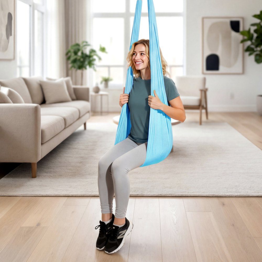 Aerial Yoga Hammock, Maximum Load 300lbs, Yoga Swing with Nylon Fabric, Daisy Rope and PE Zipper Bag, Gymnastics Swings, Dual Function, Anti-Gravity Exercises, Blue