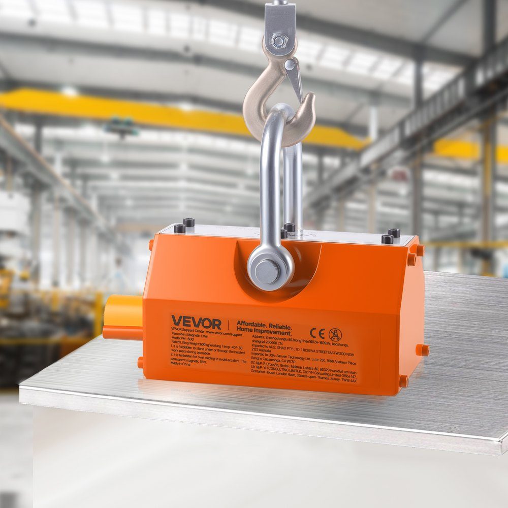 Load lifting magnet permanent magnet lifter with chassis, 600 kg pulling force, steel chassis with heavy-duty magnetic lifter & 2 wheels & adjustable handle, for lifting manhole covers