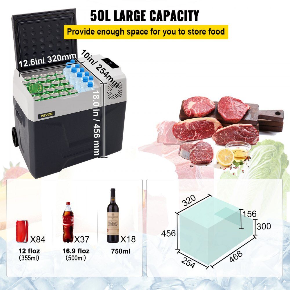 50L Car Fridge Compressor Cooler Box Stainless Steel Holiday Insulated Box Mini Fridge Cooler Box Car and Socket