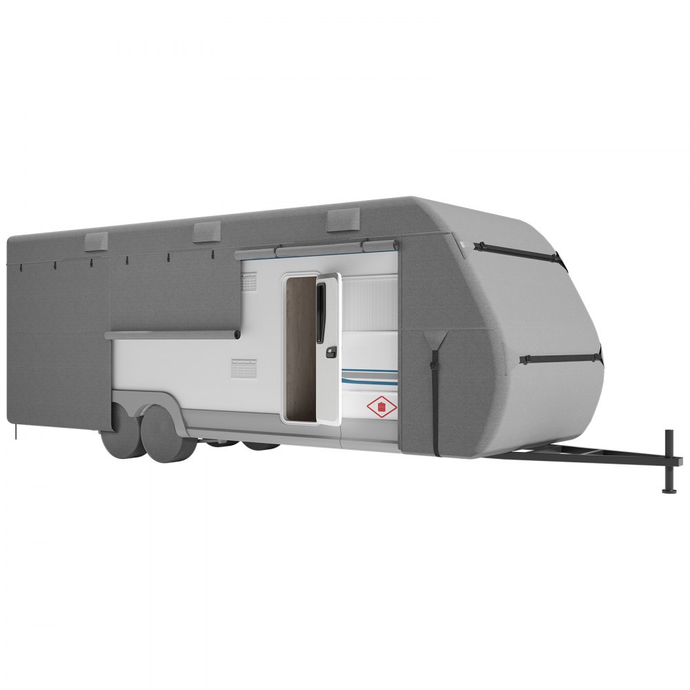 Caravan protective cover for 5.5-6.1 m caravan, caravan cover made of non-woven fabric, waterproof, windproof, sun-proof, universal caravan cover with storage bag, repair patches, straps Caravan protective cover for 5.5-6.1 m caravan, caravan cover made of non-woven fabric, waterproof, windproof, sun-proof, universal caravan cover with storage bag, repair patches, straps
