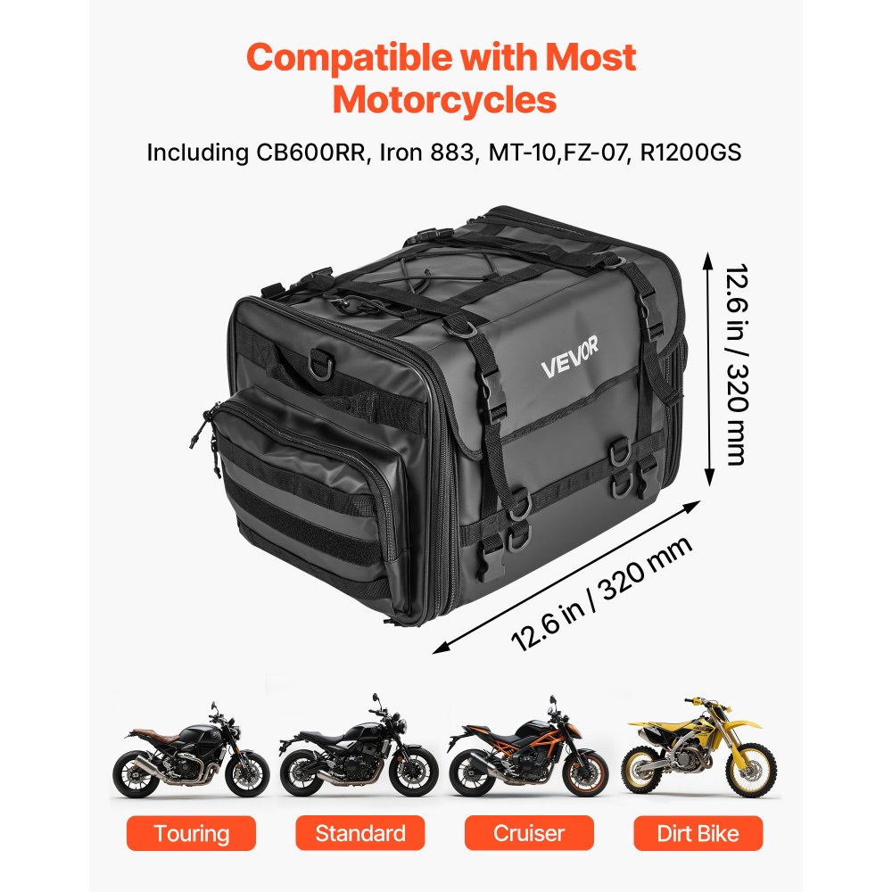 Motorrad-Hecktasche, Rücksitztasche (40–60 l), mit wasserdichtem Regenschutz, Motorrad-Gepäckaufbewahrung, Gepäckträgertasche mit Schultergurt und elastischer Kordel, Motorradgepäck, Schwarz Motorrad-Hecktasche, Rücksitztasche (40–60 l), mit wasserdichtem Regenschutz, Motorrad-Gepäckaufbewahrung, Gepäckträgertasche mit Schultergurt und elastischer Kordel, Motorradgepäck, Schwarz