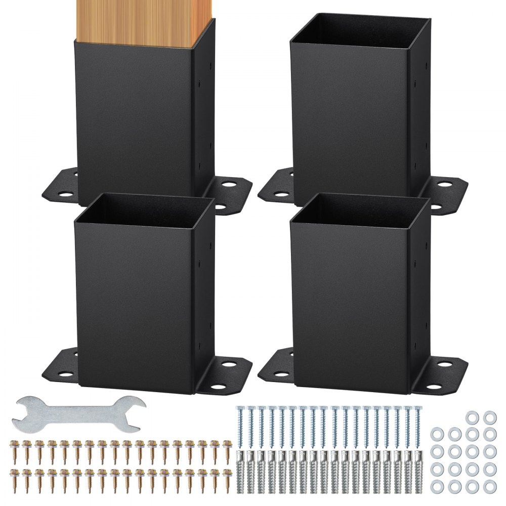 Set of 4 screw-on sleeves 96 x 140 x 163 mm post base made of carbon steel with spray coating installation on concrete or wooden floors post shoe post ideal for pergolas porch railings