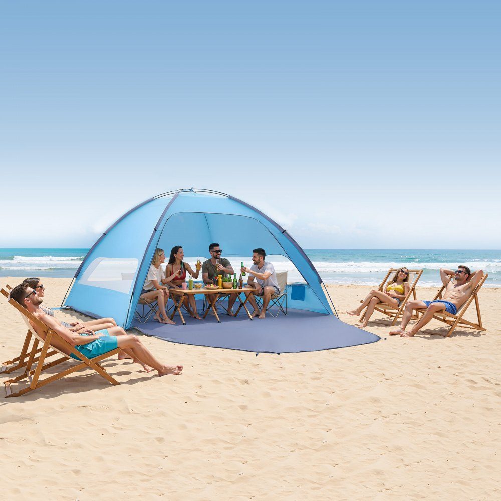 Strandtent Zonnescherm voor 8 personen, UPF 50+ bescherming, draagbare strandtent met draagtas en grondankers, lichtgewicht strandparaplu voor kamperen, vissen, picknicken, zonnetent