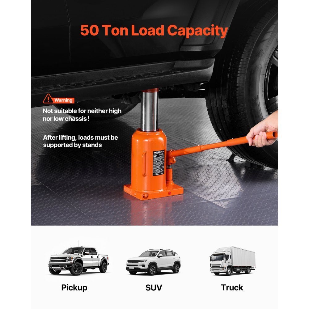 Hydraulic Jack, 50 Ton Stamp Jack, Bottle Jack with 28-44cm Lift Range and 3 Piece Long Handle for Car Pickup Truck RV Car Repair Industrial Engineering