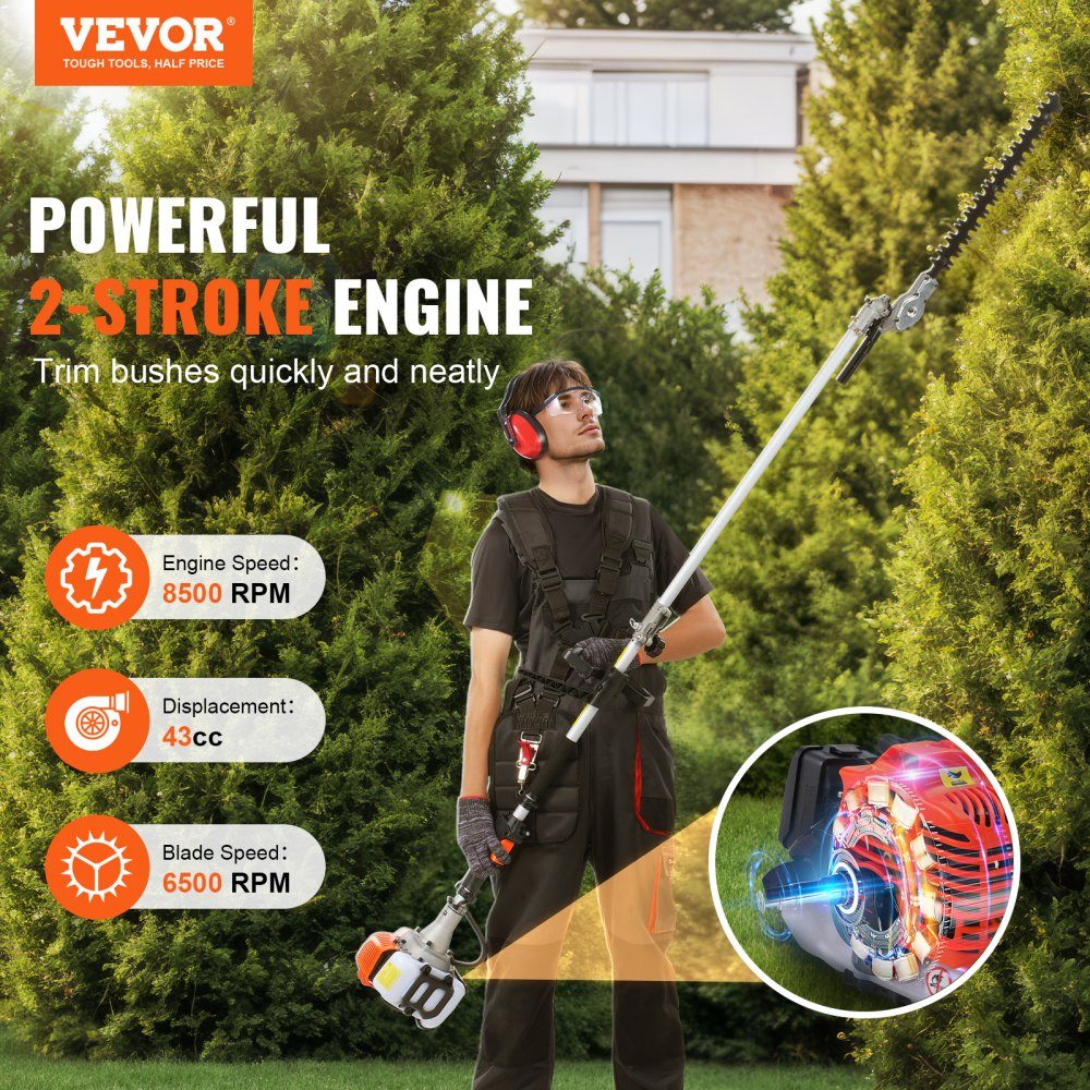 6-in-1 hedge trimmer petrol hedge trimmer 43CC long handle hedge trimmer 1.15L
