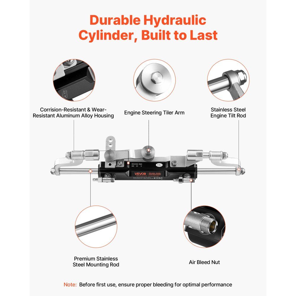 Outboard Hydraulic Steering Kit 220kW (300HP) Hydraulic Boat Steering System with 6.9MPa Steering Pump, Two Way Lock Cylinder and 7.9m Hoses, for Single Helm, Single Engine