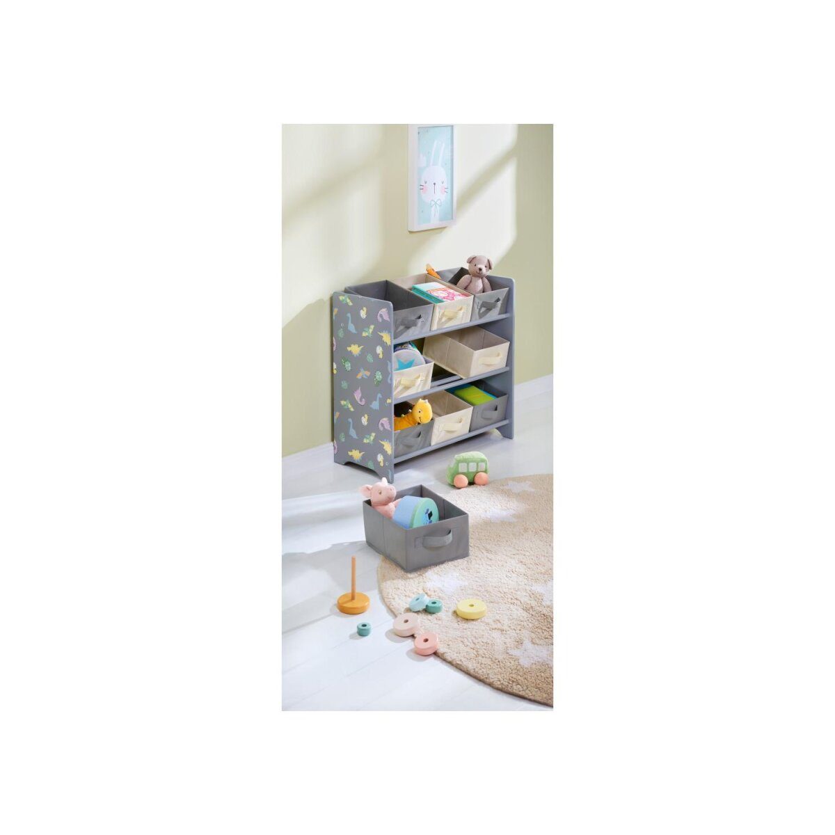 LIVARNO home Children's Storage Rack with 9 Removable Textile Boxes (Dinosaur/Grey)