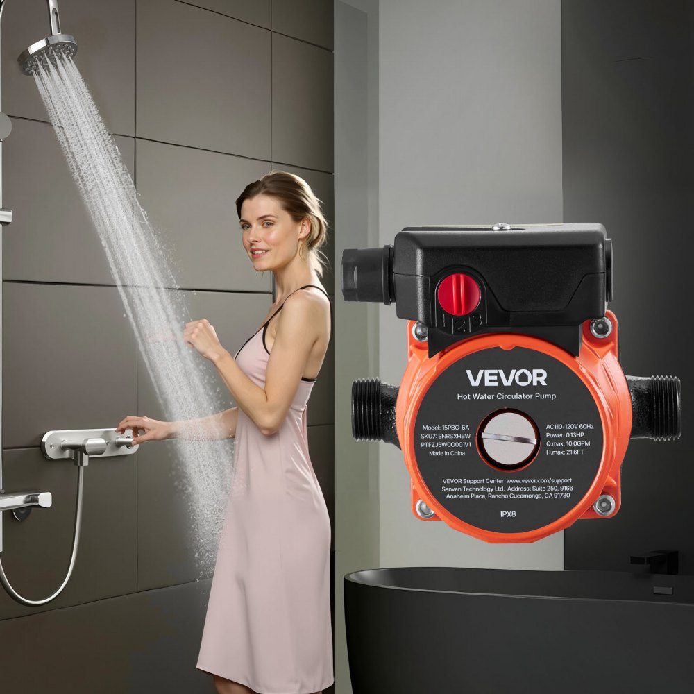 Pompe de circulation 38LPM Système de pompe de circulation à circulation instantanée Contrôle à 3 vitesses 100W Adaptateur AC 220-240V G3/4" à G1/2" Tête en fonte pour système de chauffe-eau