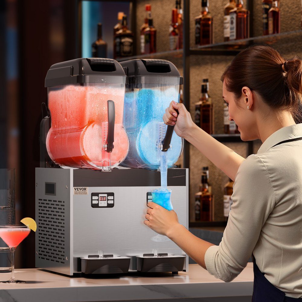 Machine à Slush Commerciale 12L x 2 Machine à Crème Glacée à Double Réservoir Machine à Slush pour Boissons Glacées Machine à Smoothie Margarita 96 Tasses pour Fête à Domicile Restaurant Café Bar