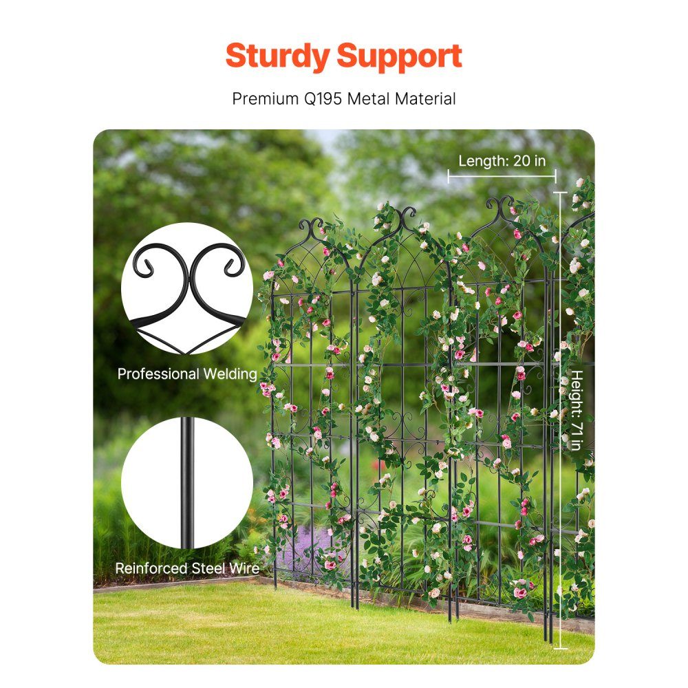 Treillis pour plantes grimpantes, 51x180 cm, lot de 6 treillis en métal antirouille pour fleurs de jardin, aide à l'escalade, treillis pour roses, support de concombre, treillis de clématites décoratif pour cours et pelouses