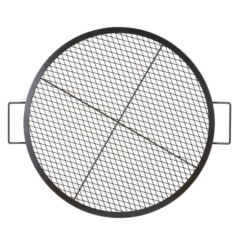 X-Marks Grille de barbecue pour foyer, Φ 760 x 25 mm, grille de barbecue en acier avec poignée et support X-Wire, batterie de cuisine de camping portable pour fêtes et rassemblements en plein air, noir