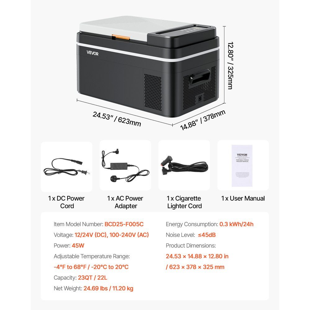 Compressor Cooler 22L 12/24V DC Electric Freezer Box with App Control, 100-240V AC Car Fridge for Camping Travel Truck Fishing 45W Thermoelectric Cooler Portable