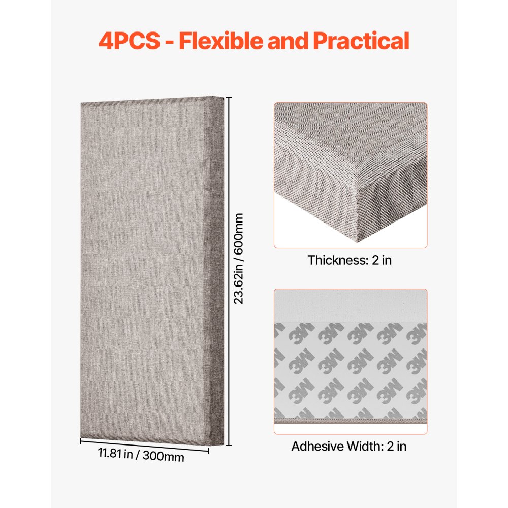 Akoestische panelen 4 stuks 2" dik 24" x 12" glasvezel geluidsabsorberende panelen zelfklevende geluiddichte wandpanelen voor studio's, kantoren, thuisbioscopen, vergaderruimtes, Kameel Akoestische panelen 4 stuks 2" dik 24" x 12" glasvezel geluidsabsorberende panelen zelfklevende geluiddichte wandpanelen voor studio's, kantoren, thuisbioscopen, vergaderruimtes, Kameel