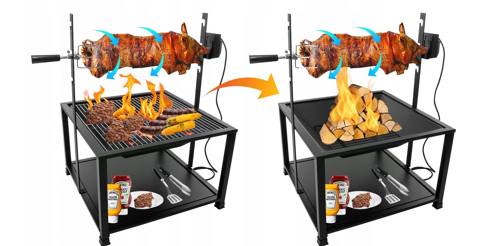 %NOUVEAU% Ensemble complet de bol à feu et grill avec rôtissoire électrique