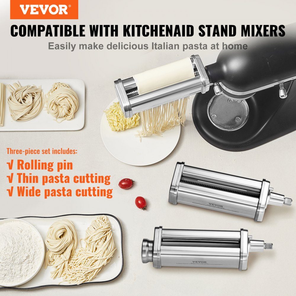 3 Piece Stainless Steel Manual Pasta Machine, Stainless Steel Fresh Manual Pasta Rolling Machine, Italian Flat Dough Machine, Pasta Machine, Includes Cleaning Brush for Spaghetti, Lasagna, etc