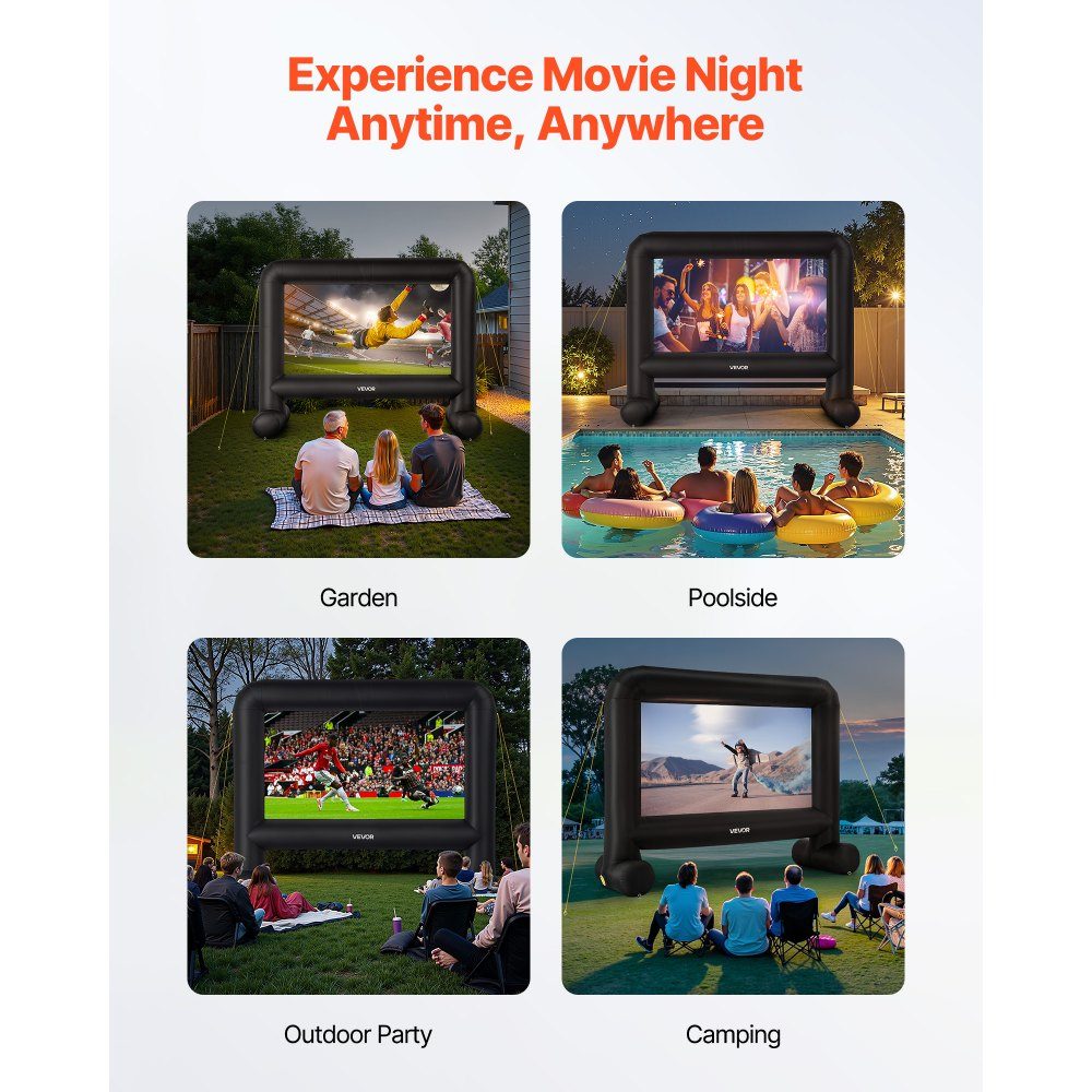Aufblasbare Filmleinwand, Projektionsprojektor-Leinwand aus 600D, Projektionsleinwand mit tragbarer Aufbewahrungstasche, 16:9, Filmprojektion für Heimkino-Themenparty, Poolspaß (354 x 130 x 290 cm)