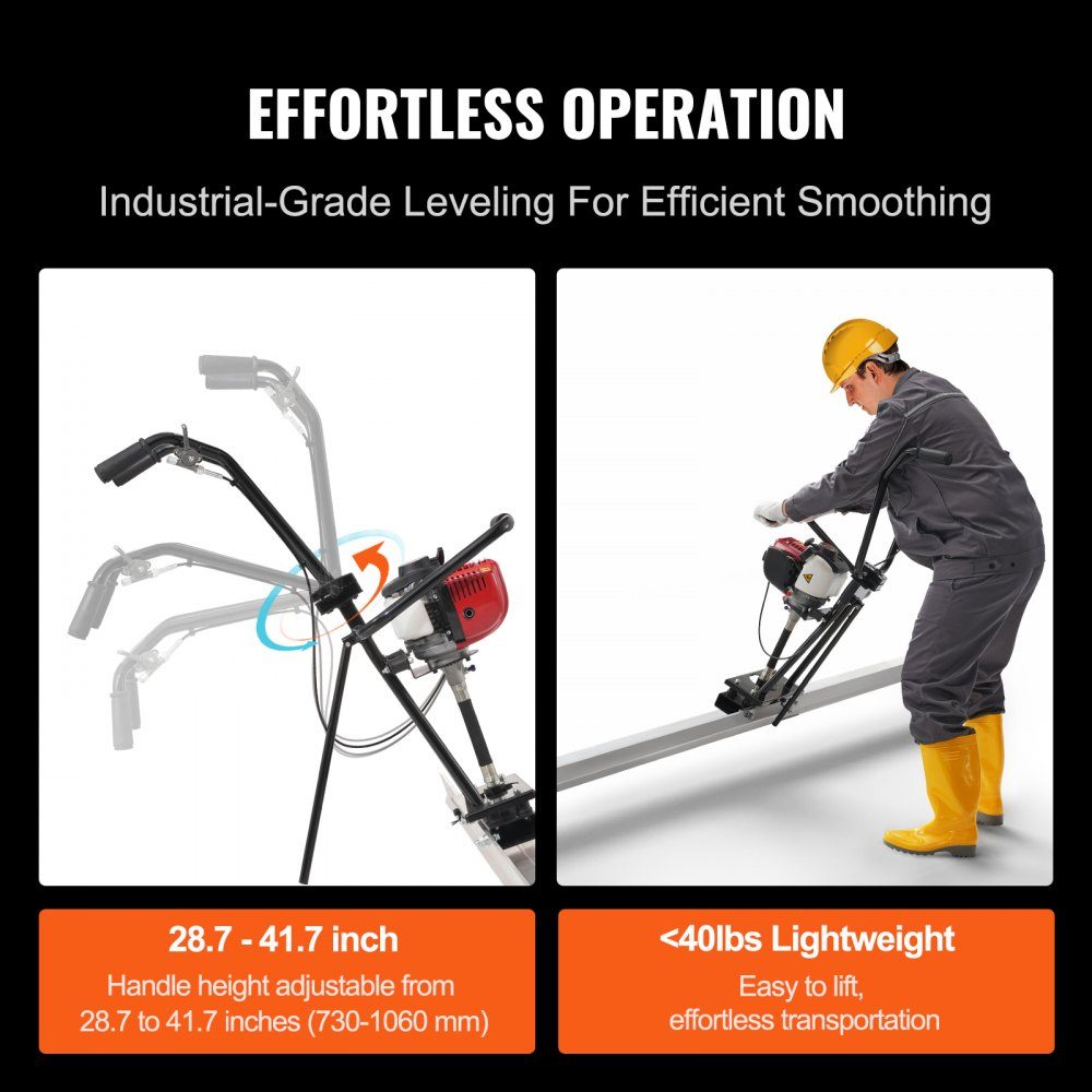 with 2445-mm-Aluminiumplatten-Stangensatz aerated concrete screed machine with straight edges, 4-stroke vibration motor for cement processing with height-adjustable handles, high-efficiency concrete tools with 6500 rpm