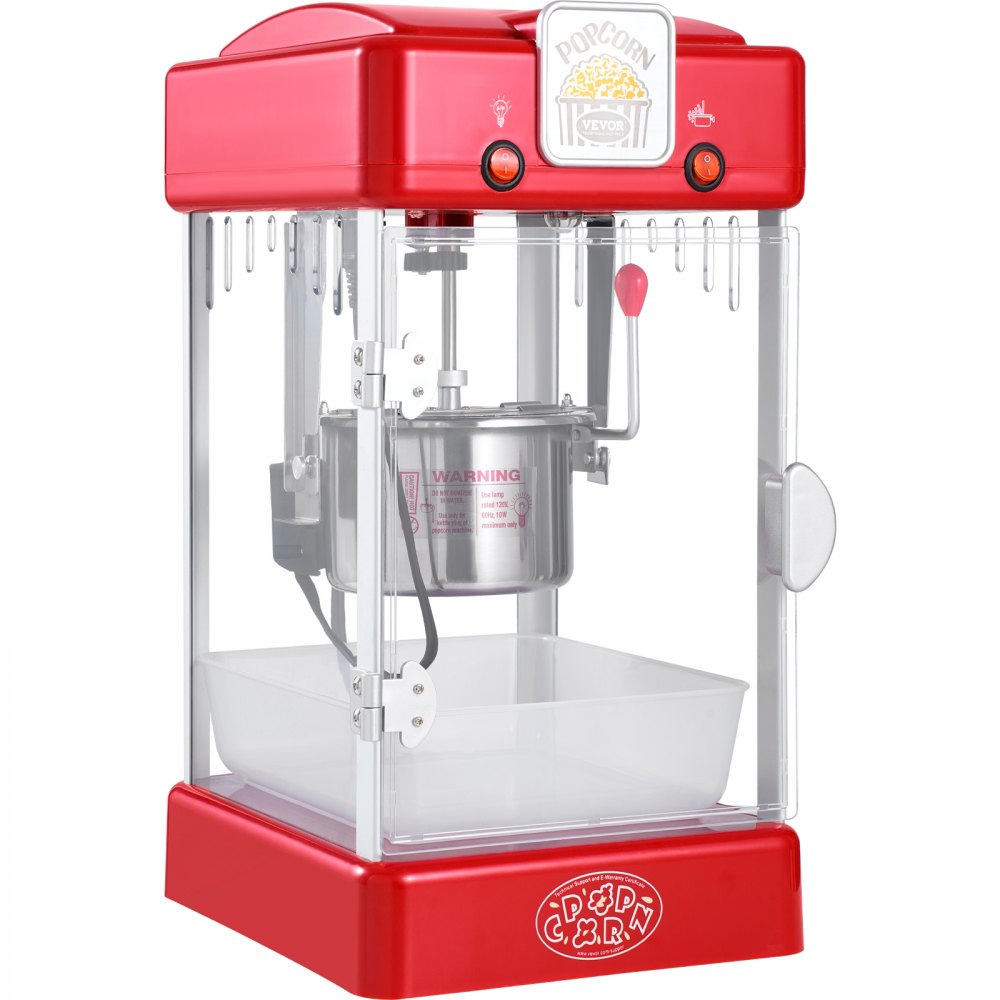 Popcornmaker, 300 W popcornmaker, 2,5 oz waterkoker voor 4QT per lading, popcornmaker op aanrecht met PP-deur, inclusief 2 scheppen en lade, bioscoopstijl, rood Popcornmaker, 300 W popcornmaker, 2,5 oz waterkoker voor 4QT per lading, popcornmaker op aanrecht met PP-deur, inclusief 2 scheppen en lade, bioscoopstijl, rood