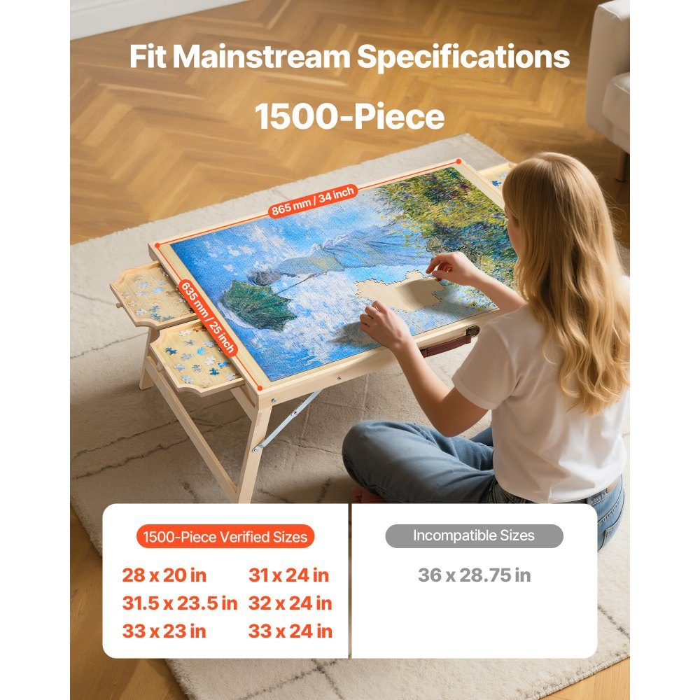 1500 Piece Puzzle Board with 4 Drawers Cover and Folding Legs Portable Puzzle Table (865x635mm) Puzzle Accessories for Adults Puzzle Storage System Puzzle Boards