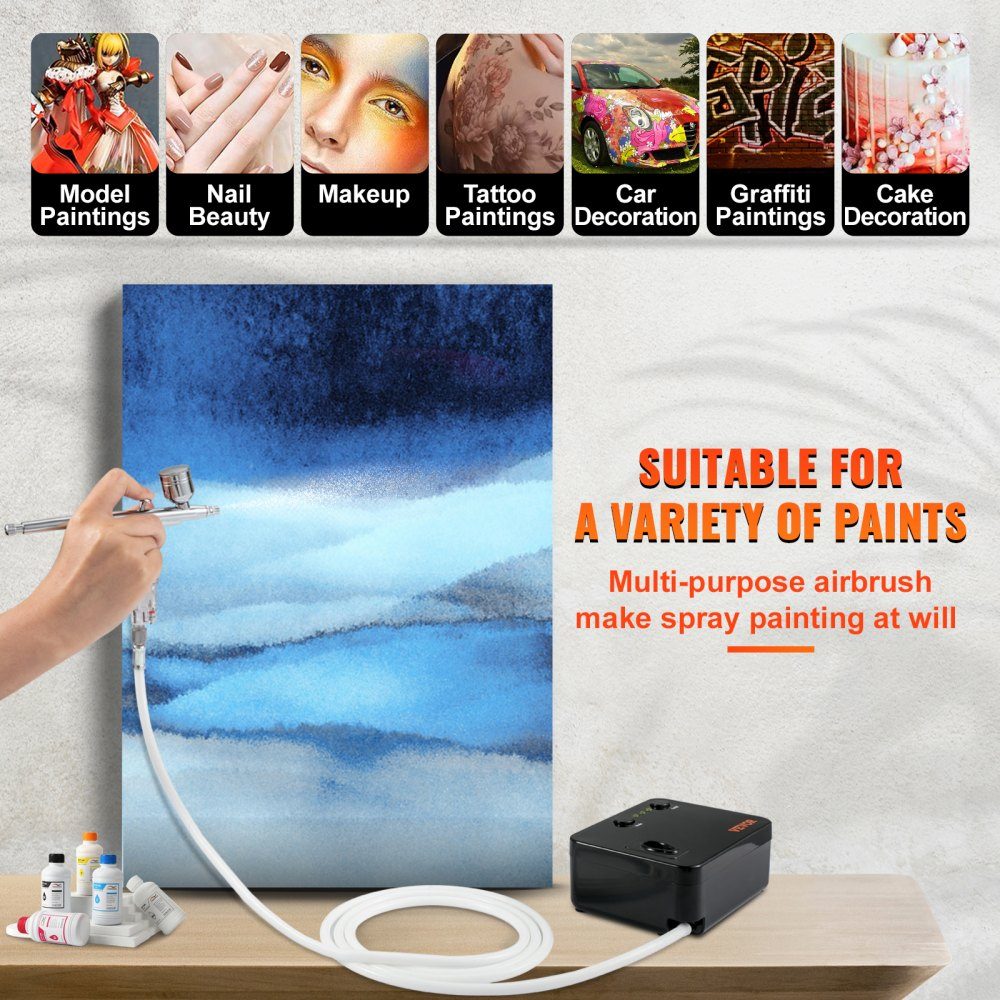 Kit aérographe double action avec pistolet à peinture, compresseur d'air 30 psi ± 15 % 230 V pour maquillage, manucure, tatouage, conception de peinture, artisanat, décoration alimentaire