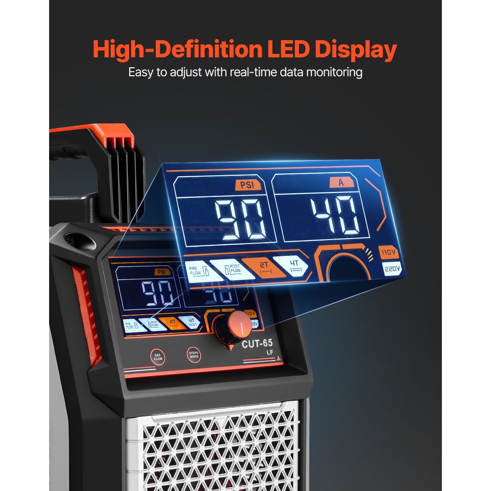 Découpeur plasma, coupeur plasma à arc pilote 65 A non haute fréquence – avec fonction 2T/4T et temps PT réglable, affichage numérique, onduleur IGBT pour réparation à domicile, atelier Découpeur plasma, coupeur plasma à arc pilote 65 A non haute fréquence – avec fonction 2T/4T et temps PT réglable, affichage numérique, onduleur IGBT pour réparation à domicile, atelier