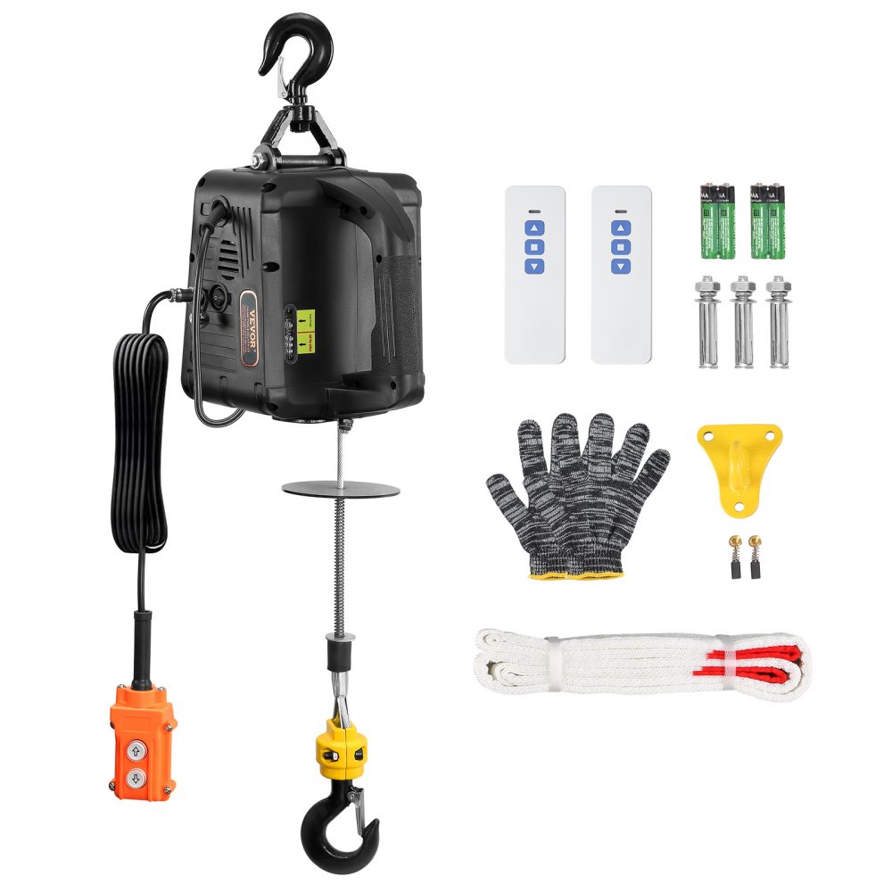 3 in 1 electric winch 498.95kg load capacity rope hoist lifting speed ≥4m/min motor winch 7m lifting height rope hoist 1500W rope hoist 3 control modes manual/wired/wireless