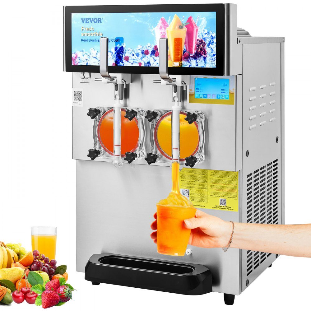 8L x 2 Kommerzielle Slush-Eismaschine, Slush-Maschine mit 26~32L/Std. Slush Slushy-Maschine, 1800 W Slush-Maker-Maschine 94 kg Slush-Eismaschine Edelstahl Slushy-Maschine 570 × 680 × 925 mm