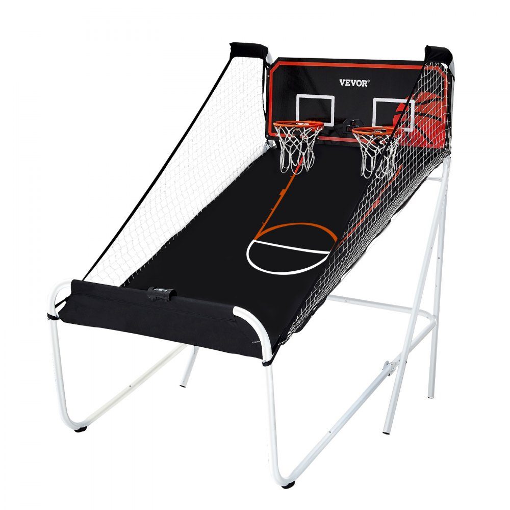 Faltbaes Indoor-Basketballspiel für 2 Spieler, Basketballmaschine, Basketballballständer mit 5 Bällen & 8 Spielmodi & 2 Basketballkörben & aufblasbarer Pumpe, für Kinder, Erwachsene (Schwarz & Weiß)