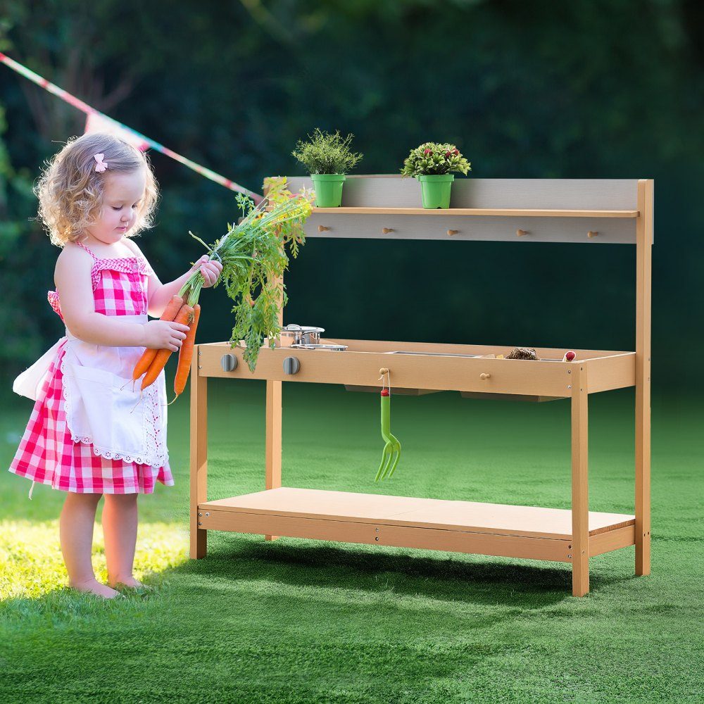 Mud kitchen 1000x360x885 mm, children's kitchen, wooden toy play kitchen set with accessories, outdoor play set, role play outdoor kitchen for boys and girls, toddler play kitchen with stove and sink