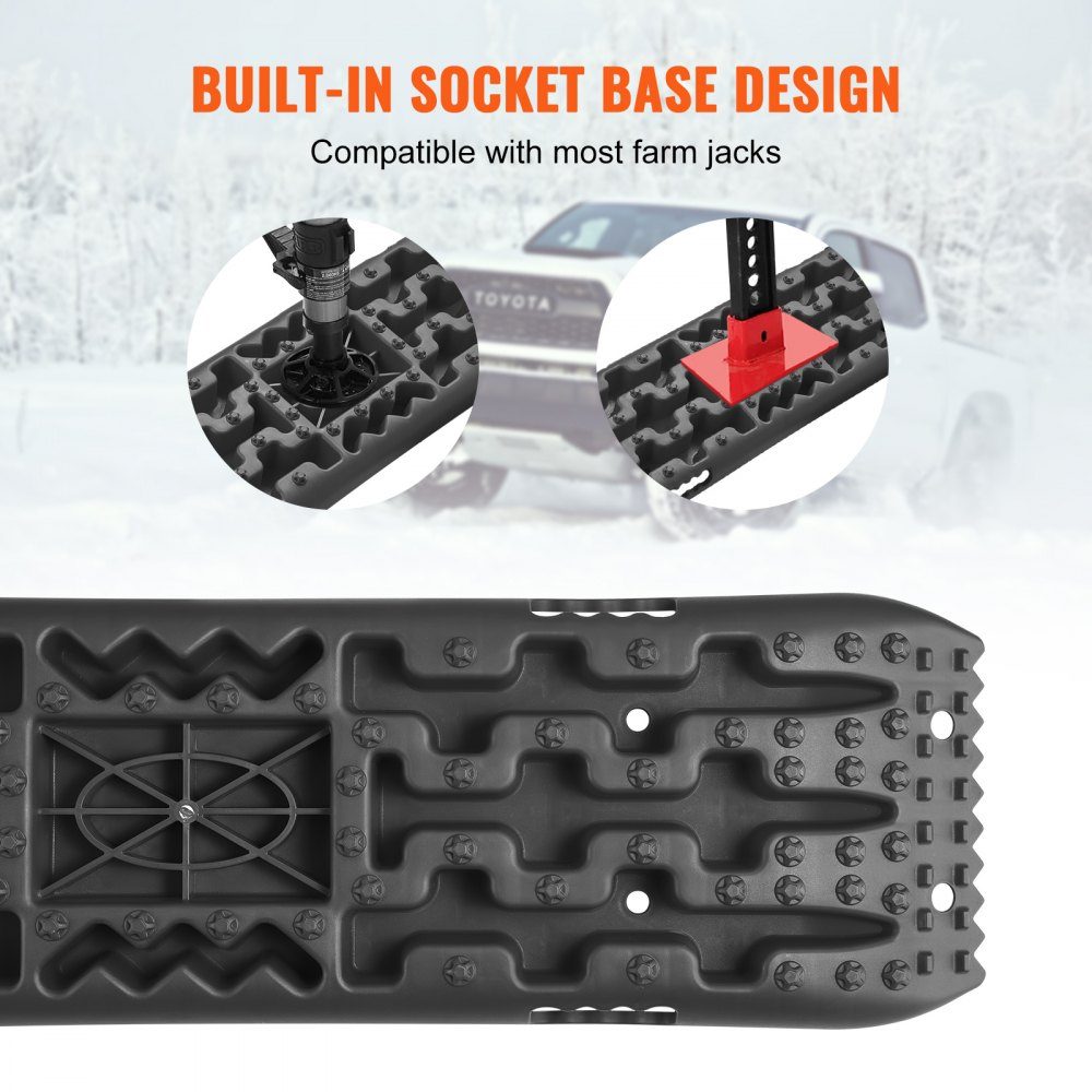 10 TON Traction Boards with PP Material, Recovery Boards for ATVs/Cars/Pickups/SUVs/RVs, Pair of Tire Traction Mats on Snow, Sand, Mud and Loose Ground, Storage Bag, Long, Black