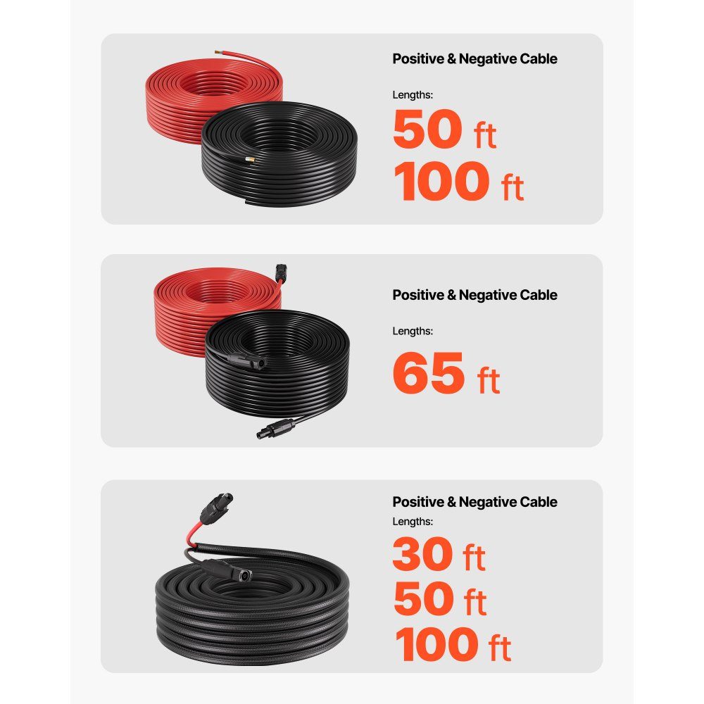 Rallonge de câble solaire 19,9 m noir et 19,9 m rouge 10 AWG Câble d'extension solaire avec connecteurs MC4, câble en cuivre étamé étanche IP67, câble solaire pour systèmes photovoltaïques