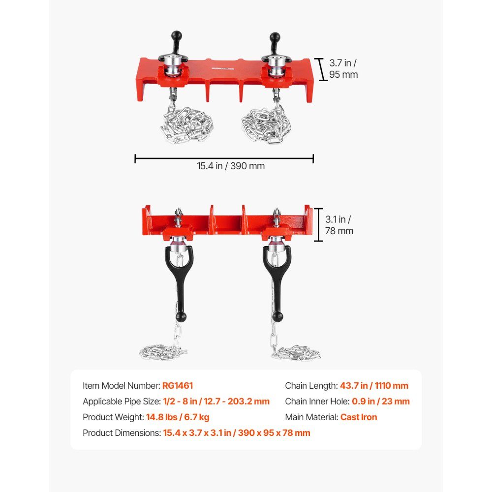 Pipe Welding Vise, 12.7-80mm Pipe Welding Clamp with Double Chains and Crank Handles, Heavy Duty Cast Iron Welding Vise for a variety of pipes