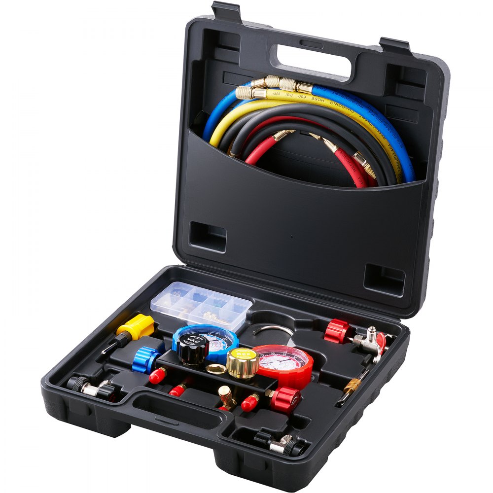 Manomètre de réfrigérant 4 voies ensemble de jauge de distributeur de réfrigérant de voiture R134A-R12-R410A-R22 AC 4 pièces tuyaux de charge de 1524mm jauge de distributeur de réfrigérant outils de diagnostic AC climatiseur de voiture Manomètre de réfrigérant 4 voies ensemble de jauge de distributeur de réfrigérant de voiture R134A-R12-R410A-R22 AC 4 pièces tuyaux de charge de 1524mm jauge de distributeur de réfrigérant outils de diagnostic AC climatiseur de voiture