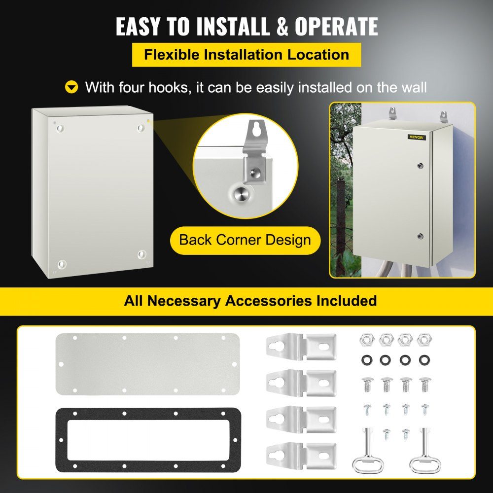 NEMA stalen behuizing 60x40x25cm NEMA 4X stalen schakelkast IP66 waterdicht en stofdicht elektrische aansluitdoos voor buiten/binnen met montageplaat