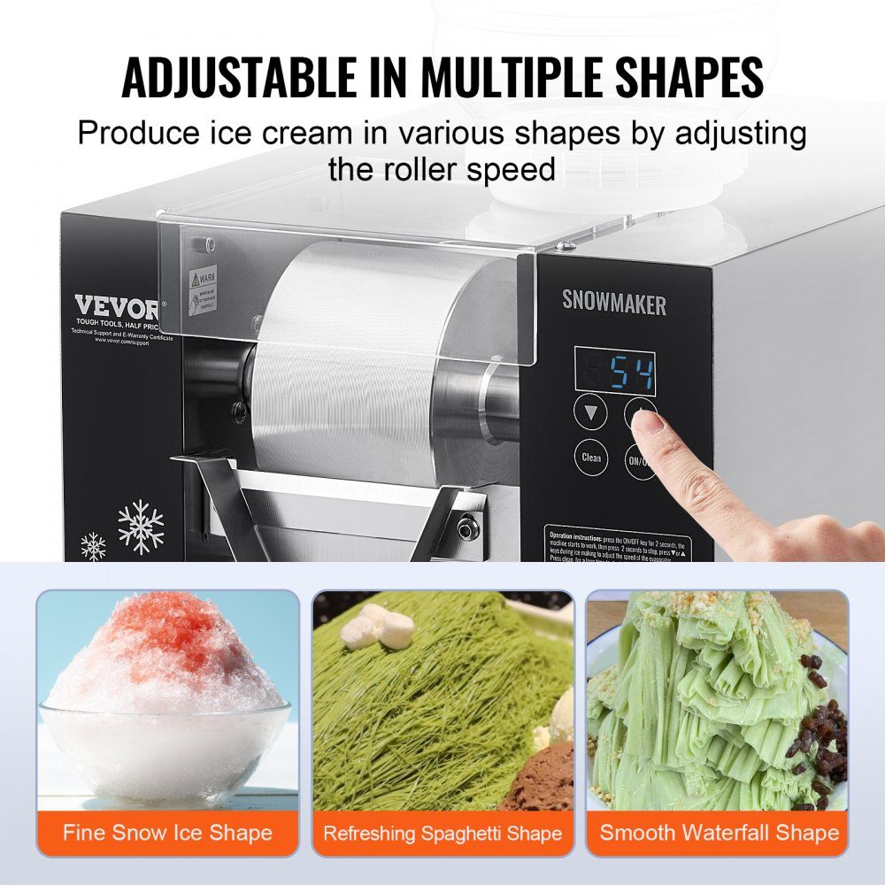 Commercial Snowflake Ice Machine, Snow Ice Machine, 80kg/24 Hours Snowflake Ice Machine, Ice Shaver, Electric Snow Cone Maker with Air Cooling System and Touch Screen for Bakery Cafe