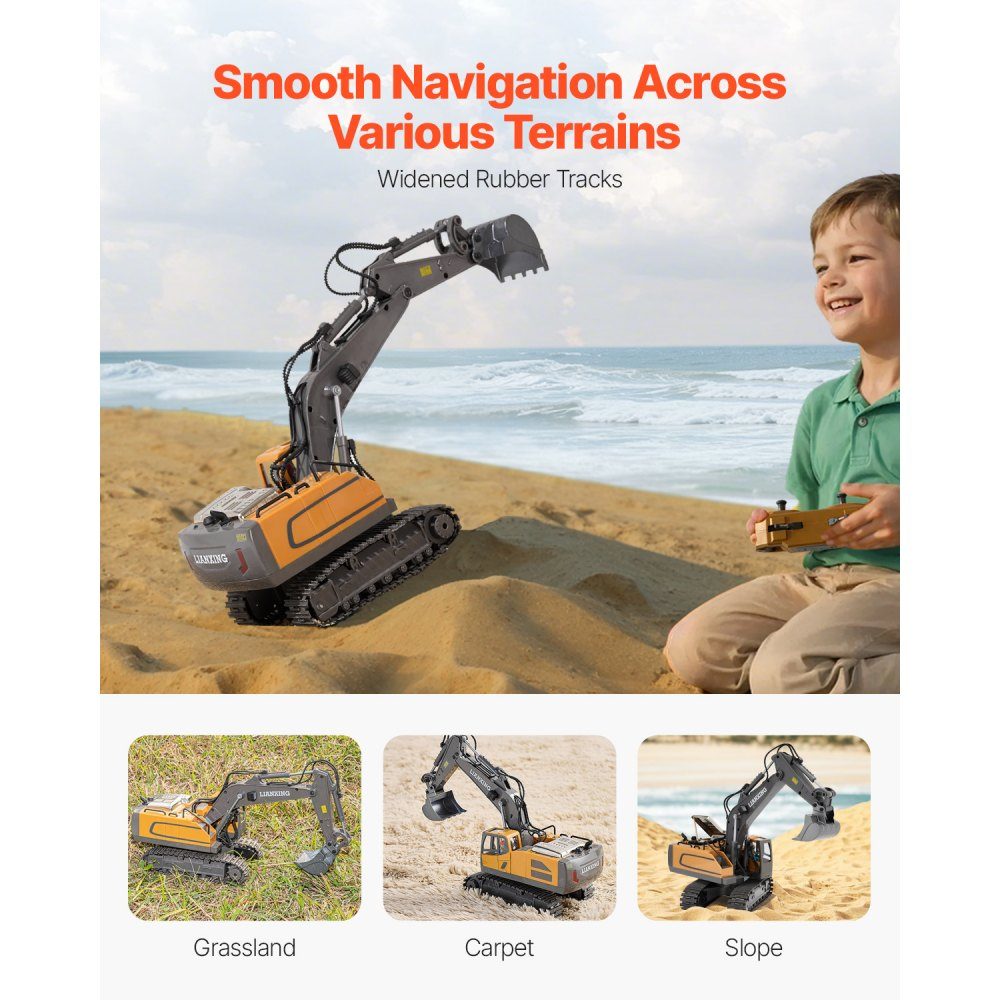 Remote Control Excavator Toy, 11 Channels, 1:20 Scale Remote Control Excavator Toy, Remote Control Excavator with Lights and Sounds, Working Construction Vehicles, 2 Batteries, Birthday Gift
