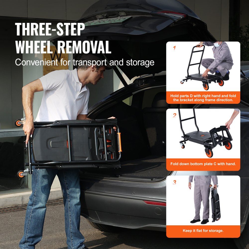 2 in 1 Folding Hand Truck 136kg Load Capacity Transport Trolley Aluminum Alloy Carbon Steel Hand Truck ⇋ Platform trolley for indoor and outdoor loading and transport tasks
