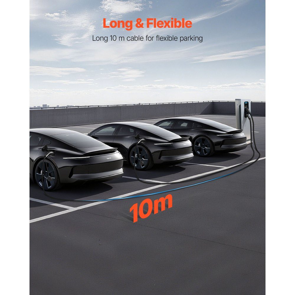 Câble de charge EV 32A 10m Max 22kW Câble d'extension compatible avec les chargeurs de véhicules électriques de type 2 3 phases AC 480V 50Hz IP65-Autoladekabel avec sac de transport