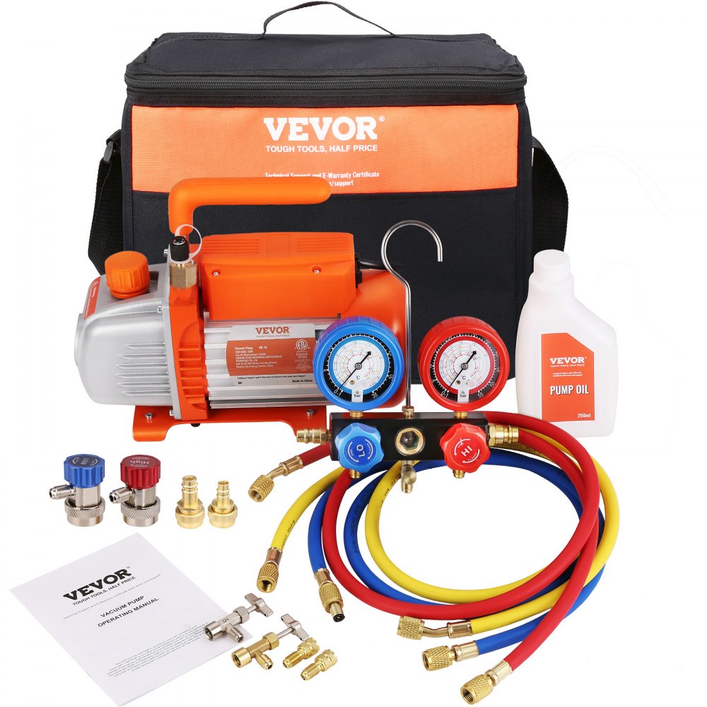 Vacuum pump 100L/min vacuum pump A2L explosion-proof 150W 220V/50HZ 1440RPM 55-276bar 250ml oil capacity HVAC vacuum equipment distributor pressure gauge set air conditioning vehicle cooling systems