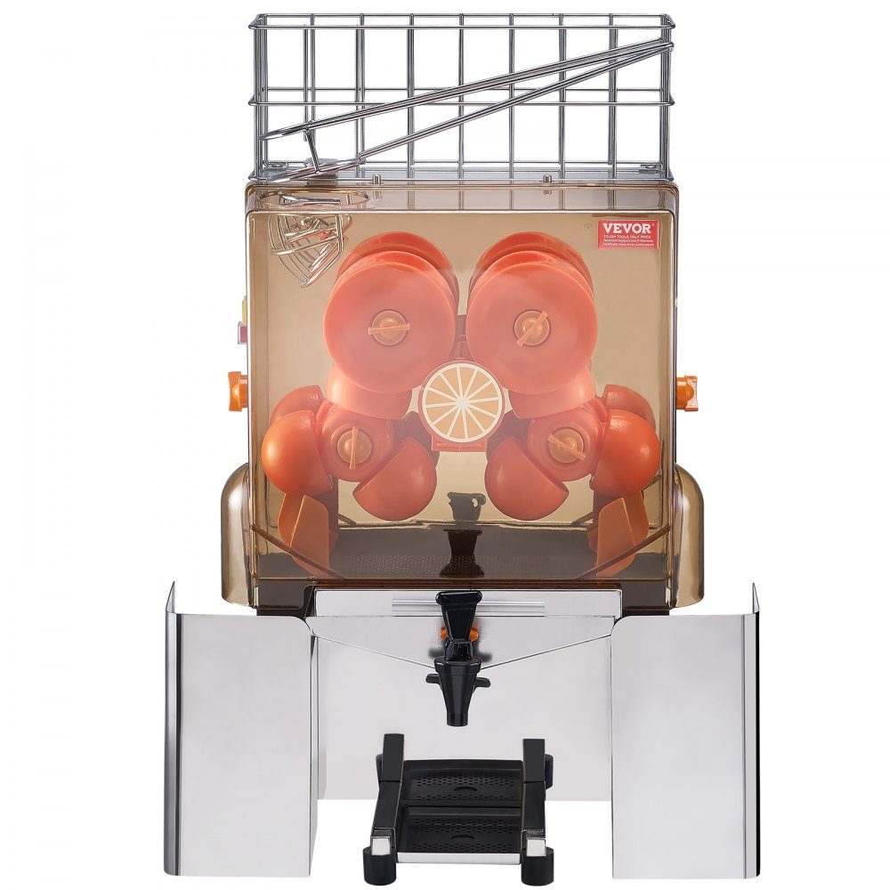 Kommerzielle Orangenpresse, halbautomatische 120-W-Entsafter, Edelstahl-Orangenpresse für 20 Orangen pro Minute, mit Wasserhahn und PC-Abdeckung, kommerzielle Zitruspresse, elektrische Zitruspresse