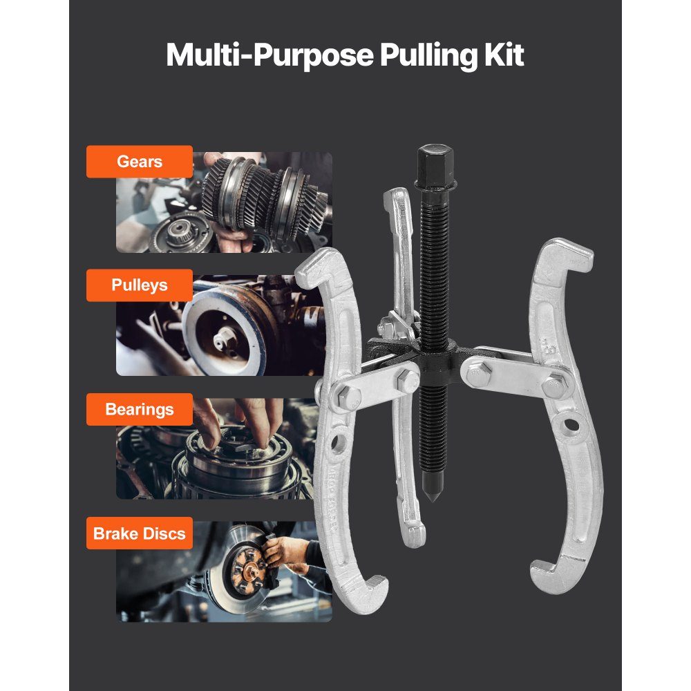 Gear Puller Set, 3/4/6/8" 3 Jaw Bearing Puller with Reversible Jaws, 2 Jaw/3 Jaw Pulley Puller Tool for Removing Pulleys, Transmission Bearings, Flywheels