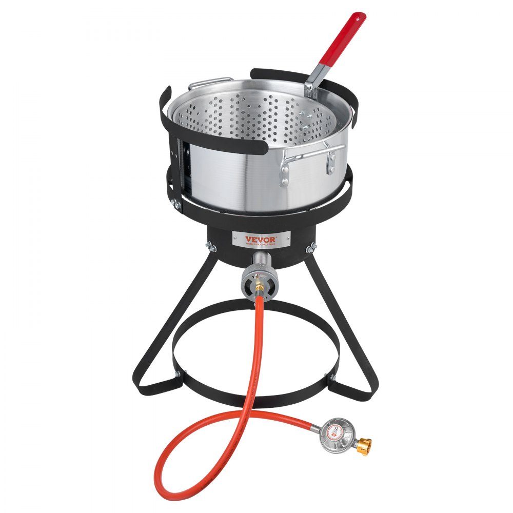 Fischfritteuse, Flügelfritteuse, 9,35 l, Propan-Fischfritteusen-Set, Aluminium-Meeresfrüchtetopf für den Außenbereich, mit Thermometer, Siebkorb und 54.000 BTU-Propanbrennern für das Kochen im Freien