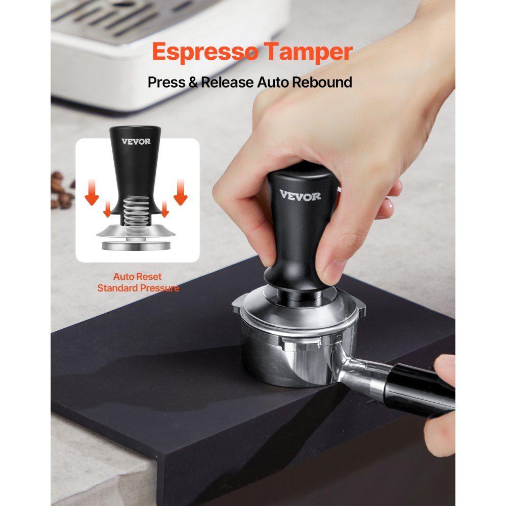 Espresso Tamper 51mm Spring Loaded Coffee Tamper 30 Pound Tamper Tool Coffee Tool for Coffee Machine Coffee Accessories Stainless Steel Tamper Coffee Tamper with Non-Slip Handle Black